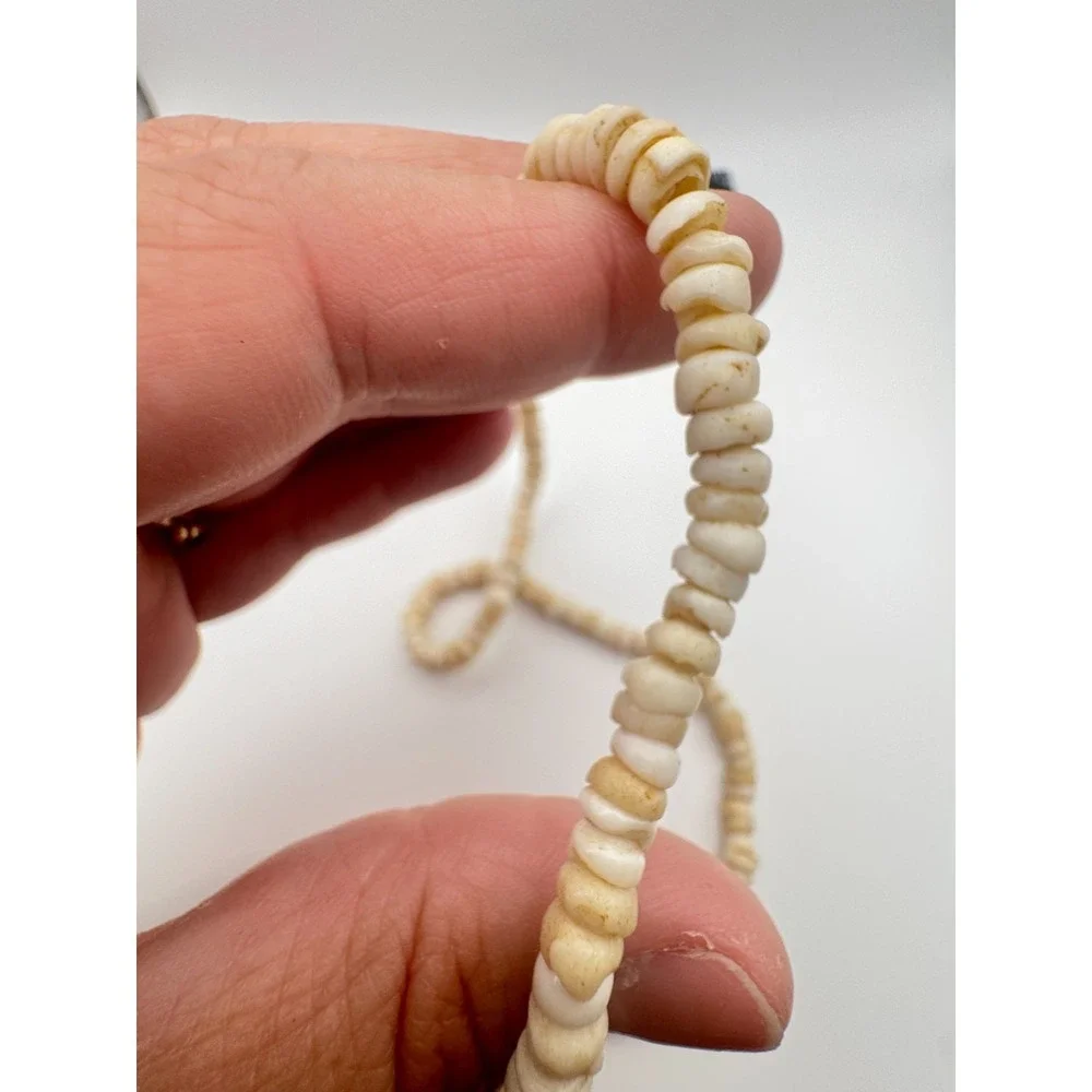 Vintage Natural Puka Shell Necklace White‎ & Sand Heishe Beads Surf Hawaiin